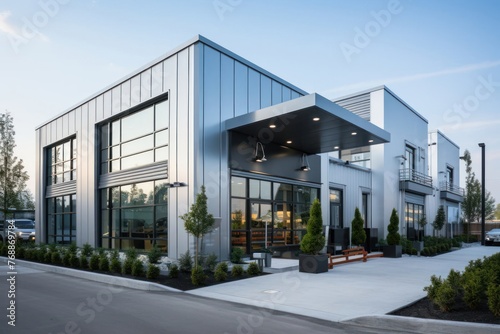 Modern Warehouse Building With Numerous Windows Generative AI photo