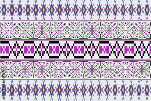 Seamless geometric western embroidery pattern on white background, illustration, vector,