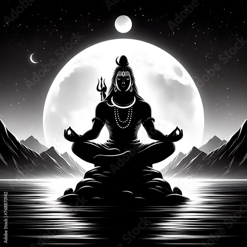 Majestic Silhouette: Lord Shiva in Deep Meditation
 photo