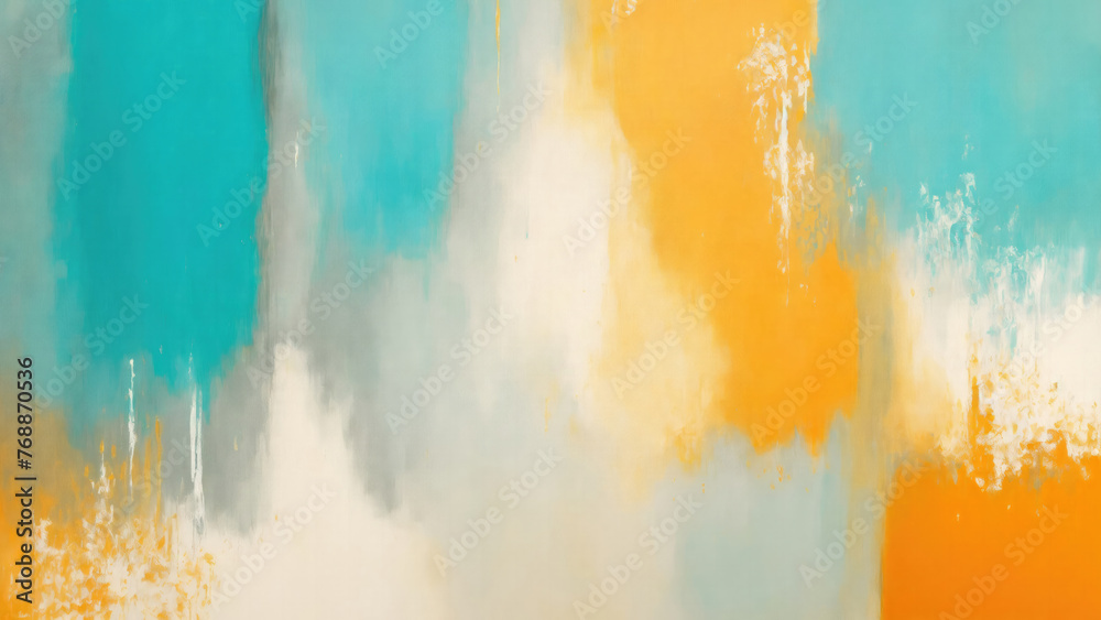 Abstract Orange, Teal Gold and Gray art. Hand drawn by dry brush of paint background texture. Oil painting style