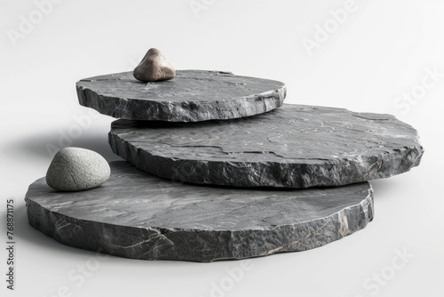 3 stage rock podium for food products on white background
