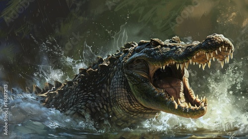 angry crocodile chasing prey, background wallpaper. ai generated