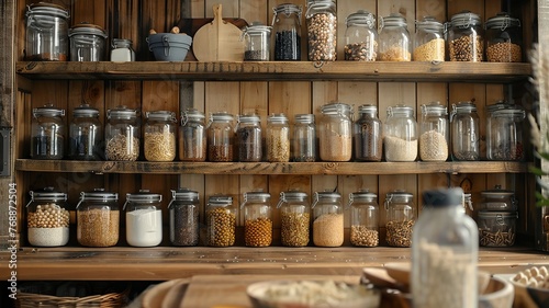 Pantry staples in a rustic kitchen setting with natural lighting