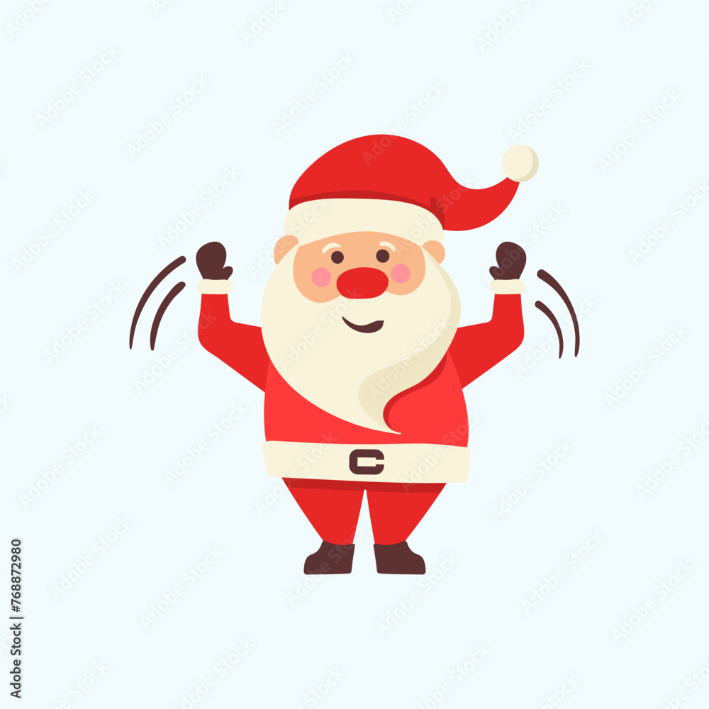 Cartoon vector illustration of Santa Claus and a decorated Christmas tree with gifts. Winter holidays design elements isolated on white. Funny and cute retro character. For New Year cards, banners