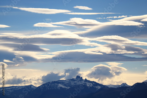 Amazing Lenticular Clouds Floating over Lake Argentino in Patagonia, Argentina, South America
