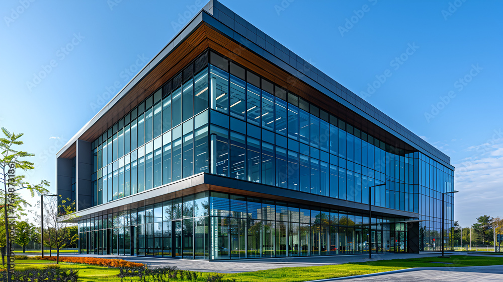 modern business office building, Low angle view of futuristic architecture, Skyscraper of office building with curve glass window, Generative Ai