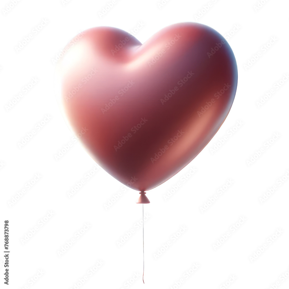 A red heart balloon with a red string, isolated on a transparent background.