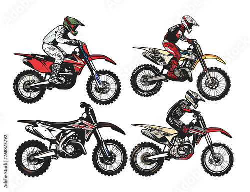 Set of Moto Cross motorcycles on transparent background PNG