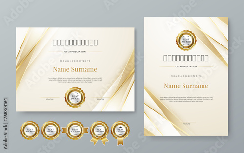 White and gold certificate of corporate luxury and modern template. For corporate, achievement, diploma, award, graduation, completion, appreciation, acknowledgement, recognition etc