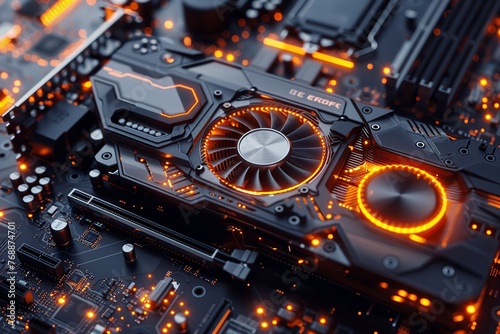 Delve into the intricate world of a graphics card through an accurate depiction showcasing its complex structure and components