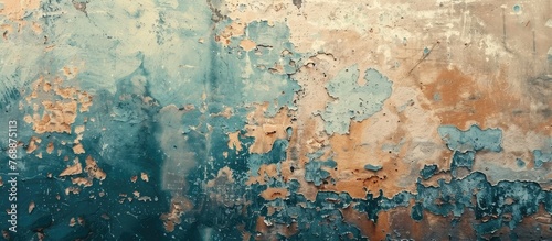 An old, distressed wall with peeling paint and paint smudges scattered across the surface. The paint has created abstract patterns on the textured backdrop, giving it a grunge look.