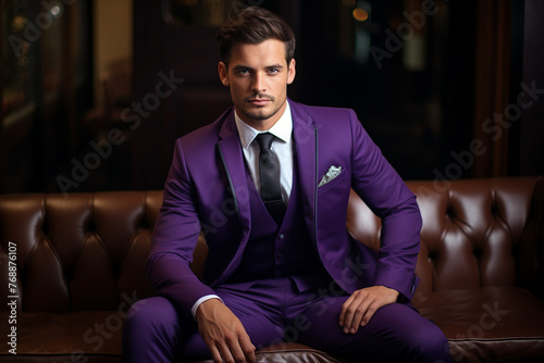 AI generated image of confident handsome businessman dressed stylish suit
