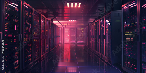 Futuristic server room data centre. Backup, hosting, mainframe, farming. 3d rendering