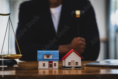 House and land auction concept, real estate legal lawyer. Judgment of real estate cases.