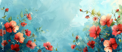 Red flowers  floral background template