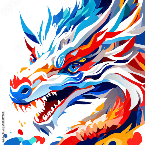 Fiery Dragon Design with Tribal Flair and Floral Elements