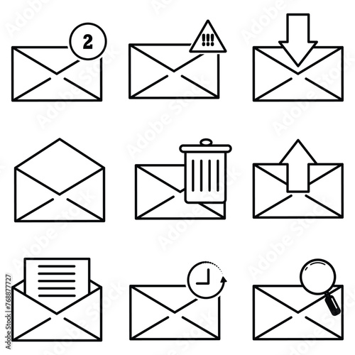 Nine Set of icons for messages or mail. Vector illustration.