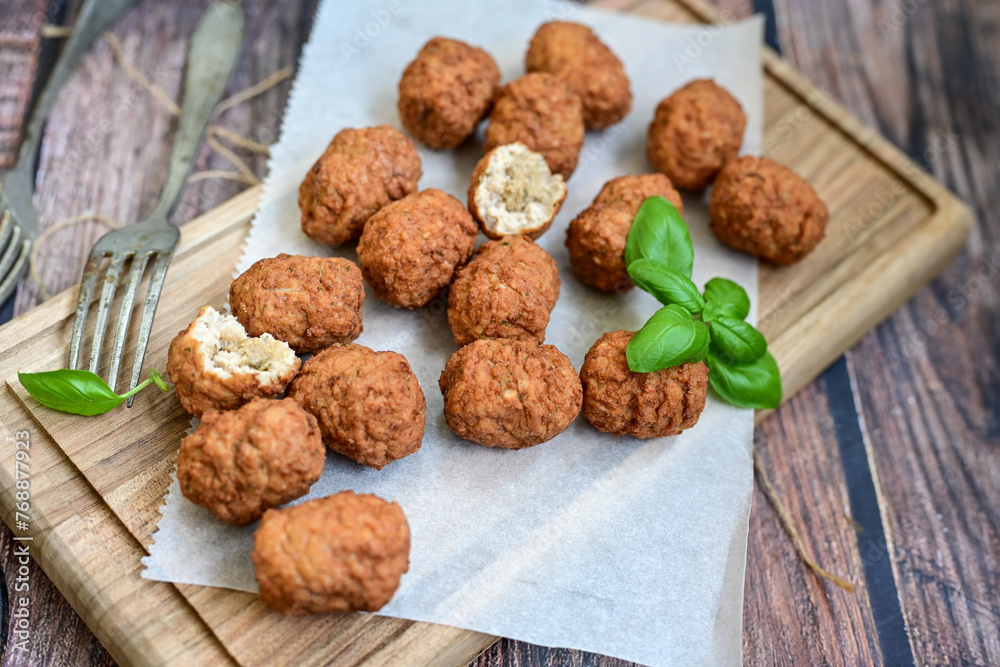 Home made Feta and Olives Stuffed Greek Meatballs .Greek confort food. Mediterranean diet Home made Feta and Olives Stuffed Greek Meatballs .Greek confort food. Mediterranean diet