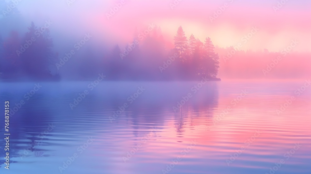 Tranquil Lake Reflecting the Pastel Hues of a New Day s Dawn in a Serene Wilderness Landscape