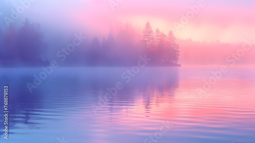 Tranquil Lake Reflecting the Pastel Hues of a New Day s Dawn in a Serene Wilderness Landscape