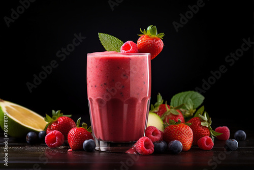AI generated image of glass fresh healthy smoothie on black background