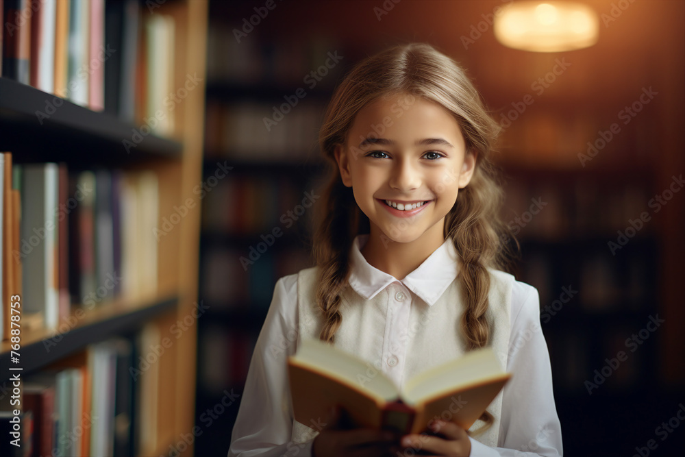 Generative AI technology conceptual picture world book day children reading book in library Generative AI technology conceptual picture world book day children reading book in library