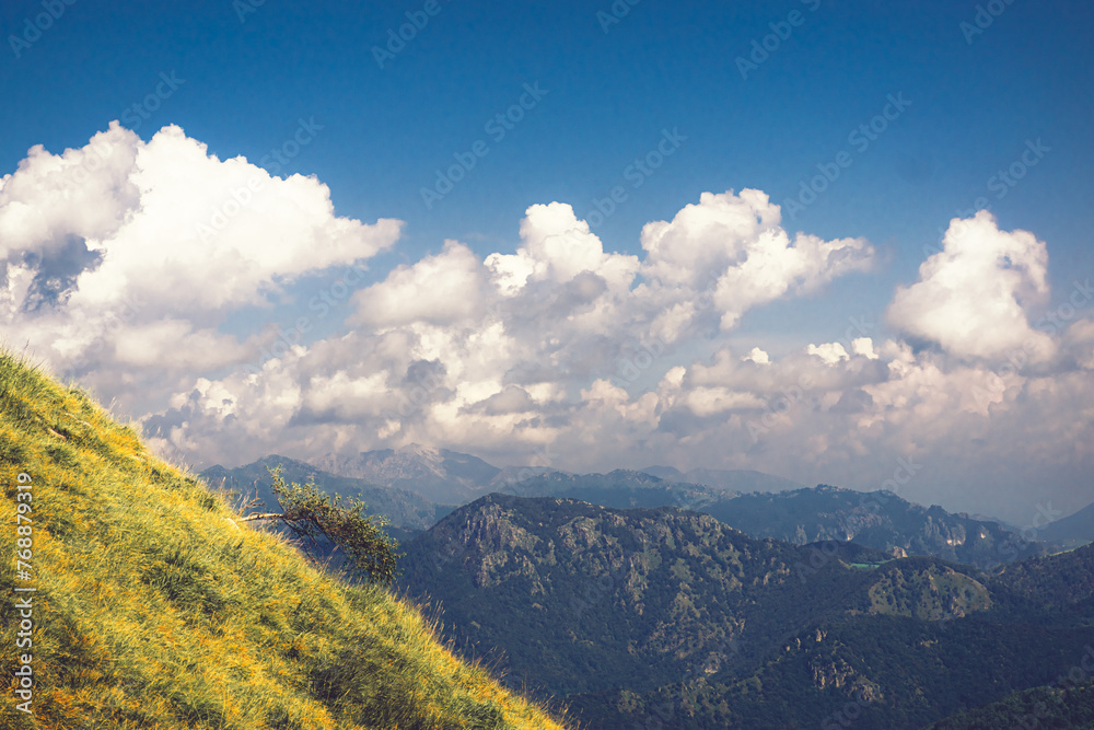 Fototapeta premium Italian colourful mountain alps with beautiful blue sky landscape
