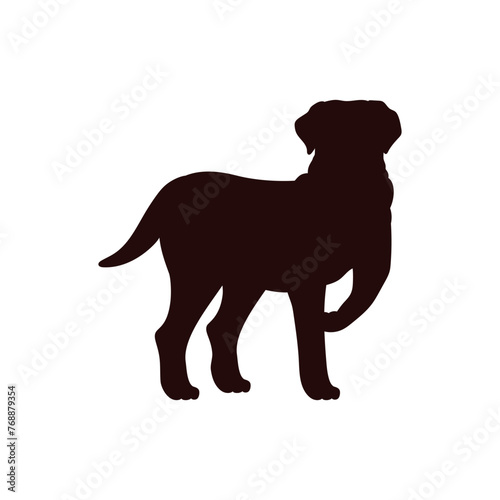 Labrador retriever raised paw black silhouette vector illustration, cute friendly standing pet outline dog logo isolated