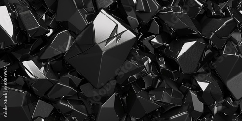 Black abstract of chaotic polygonal shapes. Futuristic background with polygonal shapes. 3d rendering