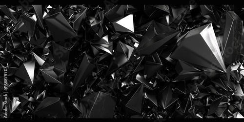 Fototapeta Naklejka Na Ścianę i Meble -  Black abstract of chaotic polygonal shapes. Futuristic background with polygonal shapes. 3d rendering