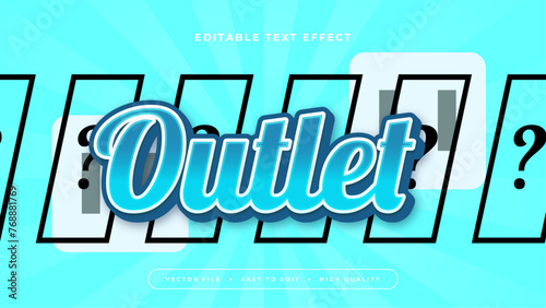 White and blue outlet 3d editable text effect - font style