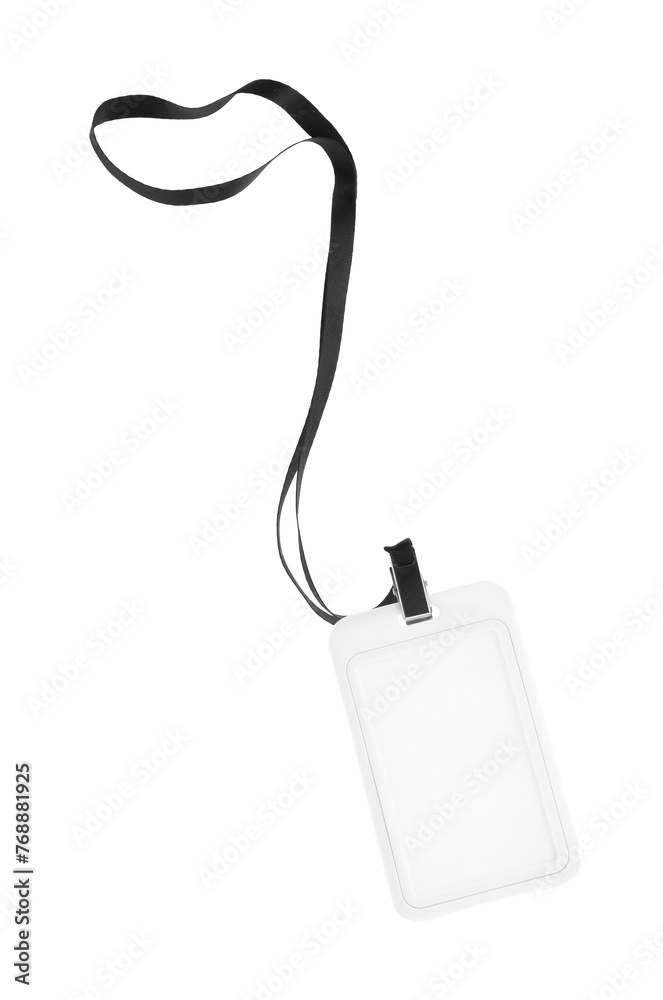 Blank badge with black string isolated on white Blank badge with black string isolated on white