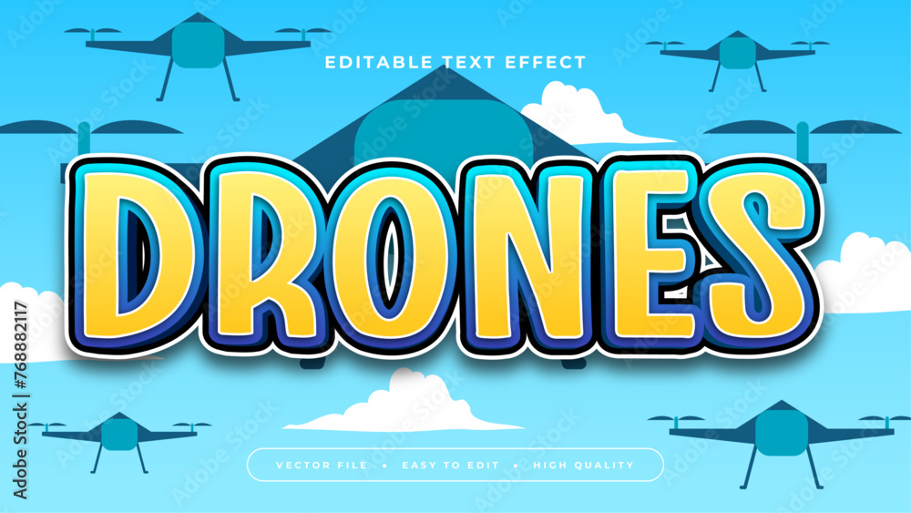 Obraz premium Yellow blue and white drones 3d editable text effect - font style