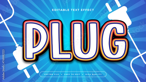 Blue white and orange plug 3d editable text effect - font style
