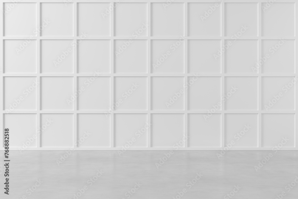 Interior white wall background with concrete floor. Empty space for products presentation or text for advertising. 3d rendering Interior white wall background with concrete floor. Empty space for products presentation or text for advertising. 3d rendering