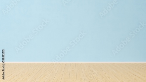 Interior blue wall background with wooden floor. Empty space for products presentation or text for advertising. 3d rendering