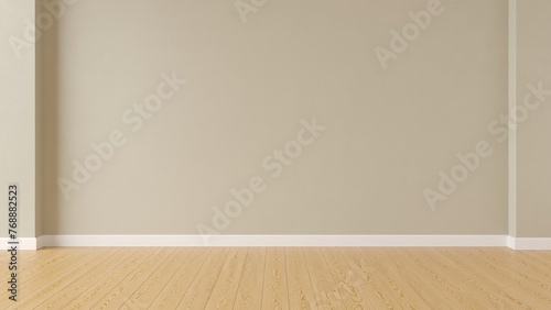 Fototapeta Naklejka Na Ścianę i Meble -  Interior beige wall background with wooden floor. Empty space for products presentation or text for advertising. 3d rendering
