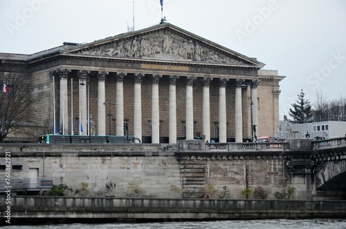 Paris, France 03.26.2017: view across the Seine river to the Assemblee Nationale, the government building of France