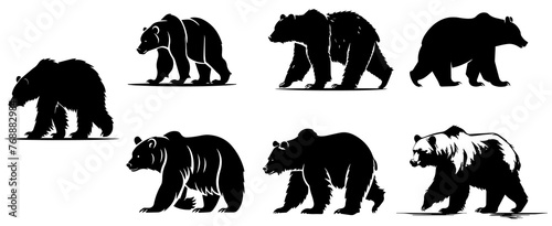bear silhouette collection. Set of black bear silhouette. Big Bundle, isolated on transparent background, Vector Designs photo