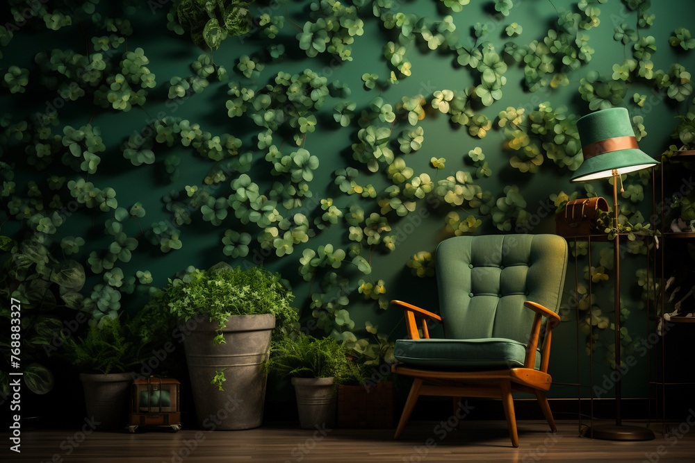 A serene wallpaper filled with delicate shamrocks and a playful leprechaun hat