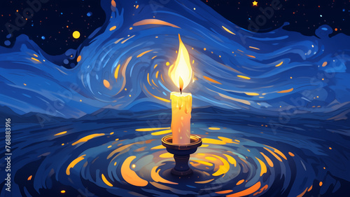 Hand drawn cartoon beautiful abstract artistic burning candle illustration 
