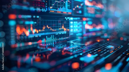 An elaborate close-up reveals a computer screen  magnified to the extreme  showcasing intricate stock market data and investment trends crucial for startup funding.