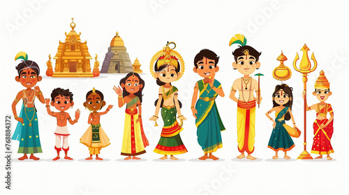 set of Vishu a cartoon characters and design elements. pilgrimage to the main temples of Kerala photo