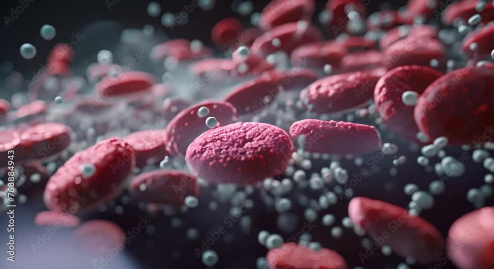 The movement of the blood cells from the electron microscope