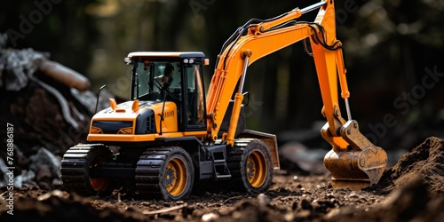 orange excavator digging the ground Generative AI