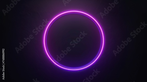 Neon light circle frame. Round glowing border. Ring shape laser on a black background.