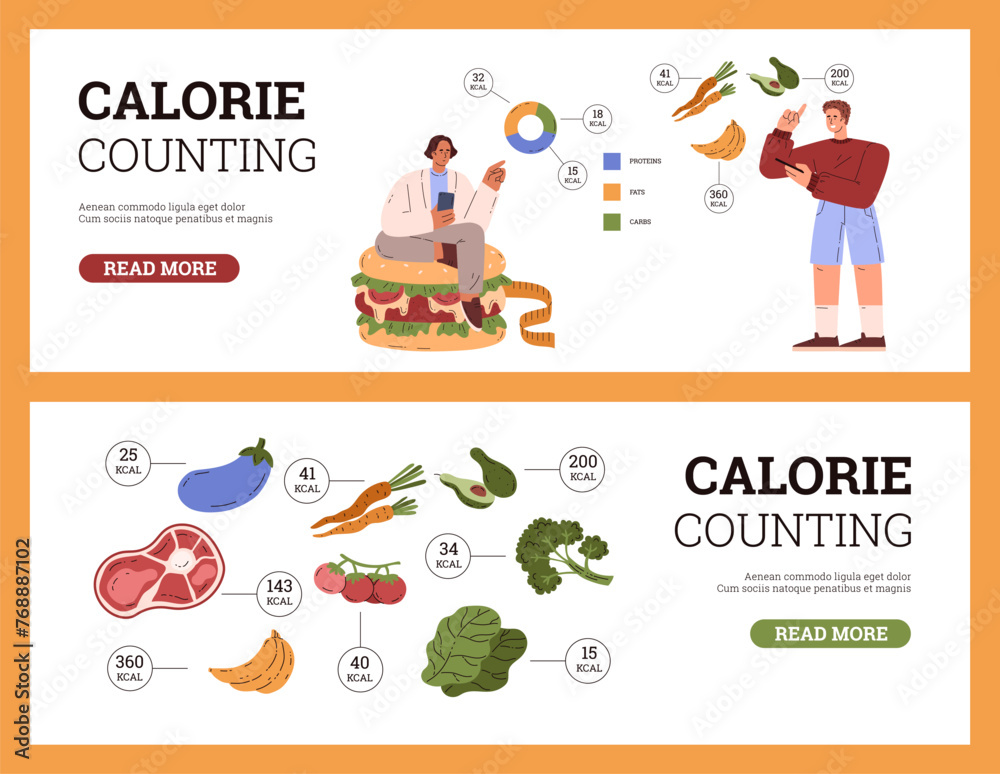 Set of banners with calorie counting. Ready layout for text.
