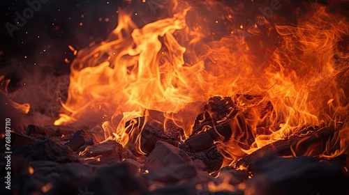 Fire of wood on a black background