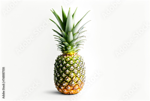 Picture of fresh ripe pineapple at isolated white background. Illustration of pineapple for design project, poster, banner, logotype. Fresh fruits concept. Copy ad text space. Generative Ai image