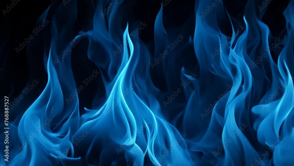 blue fire flame on dark background, butane gas video background looping